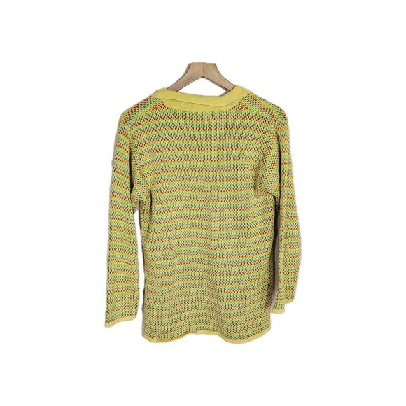 Vtg 70s Top Knit Striped Textured Mod Sweater Rainbow Colorful Retro Size Medium - Picture 2 of 5